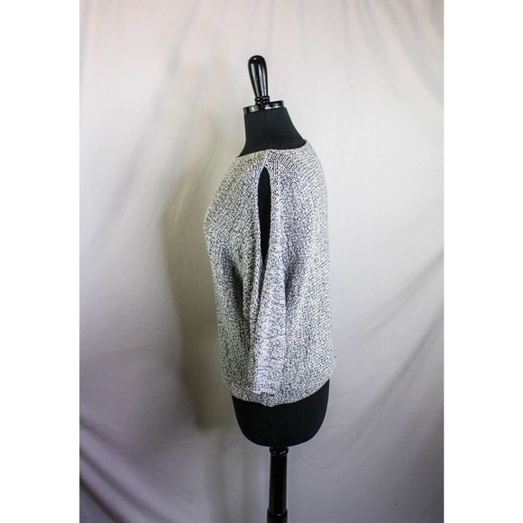 Lou & Grey Sweater Cold Shoulder Cut Out 3/4 Length Sleeves Gray White S… - Picture 2 of 4